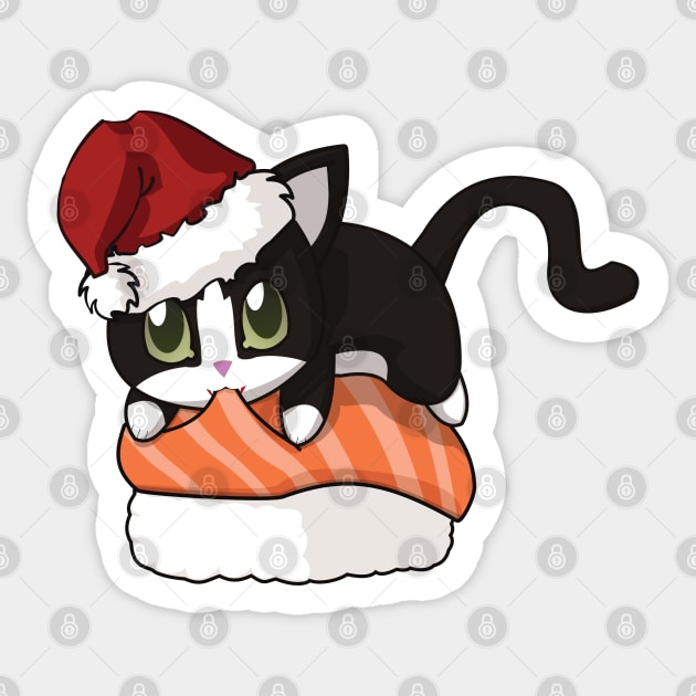 Tuxedo Cat Salmon Sushi Christmas Sticker by Myanko